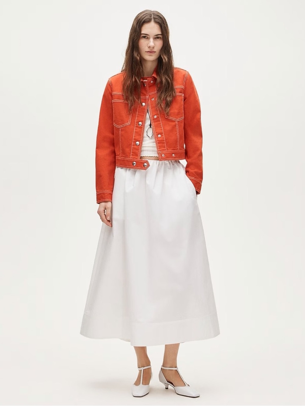 J. Crew Pull-on midi skirt in cotton poplin - White